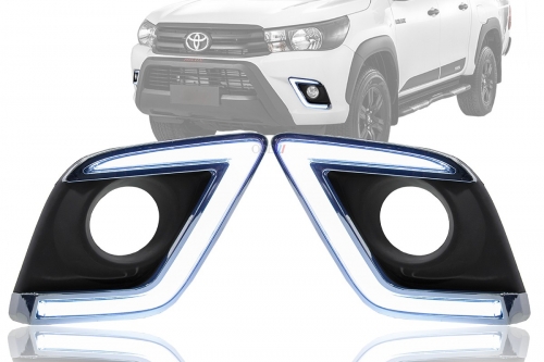 Moldura Farol Auxiliar Hilux 16/18 C/Led Drl Luz Diurna e Pisca